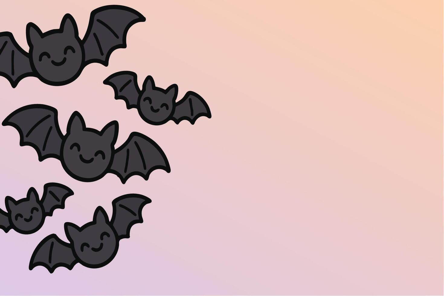 Flying bats with cheerful expressions against a soft gradient background during twilight hours vector