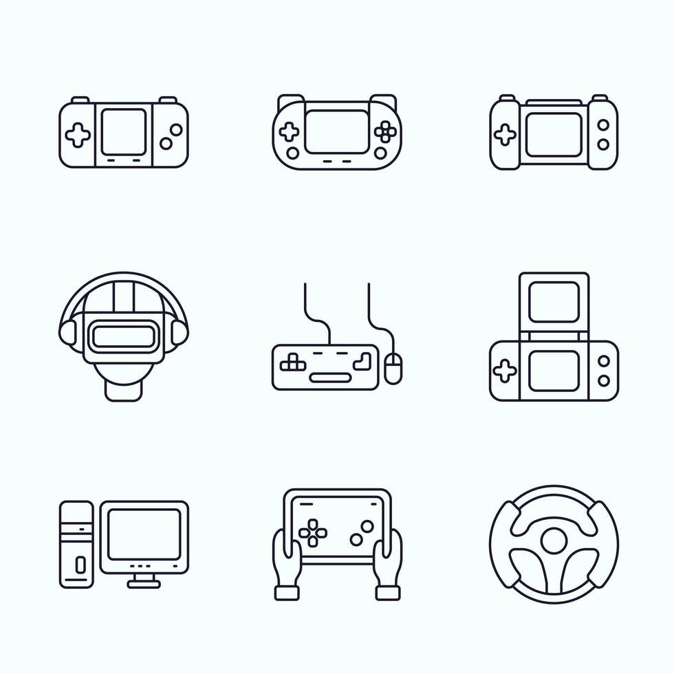 Modern Gaming Outline Icons with Tech Vibes vector
