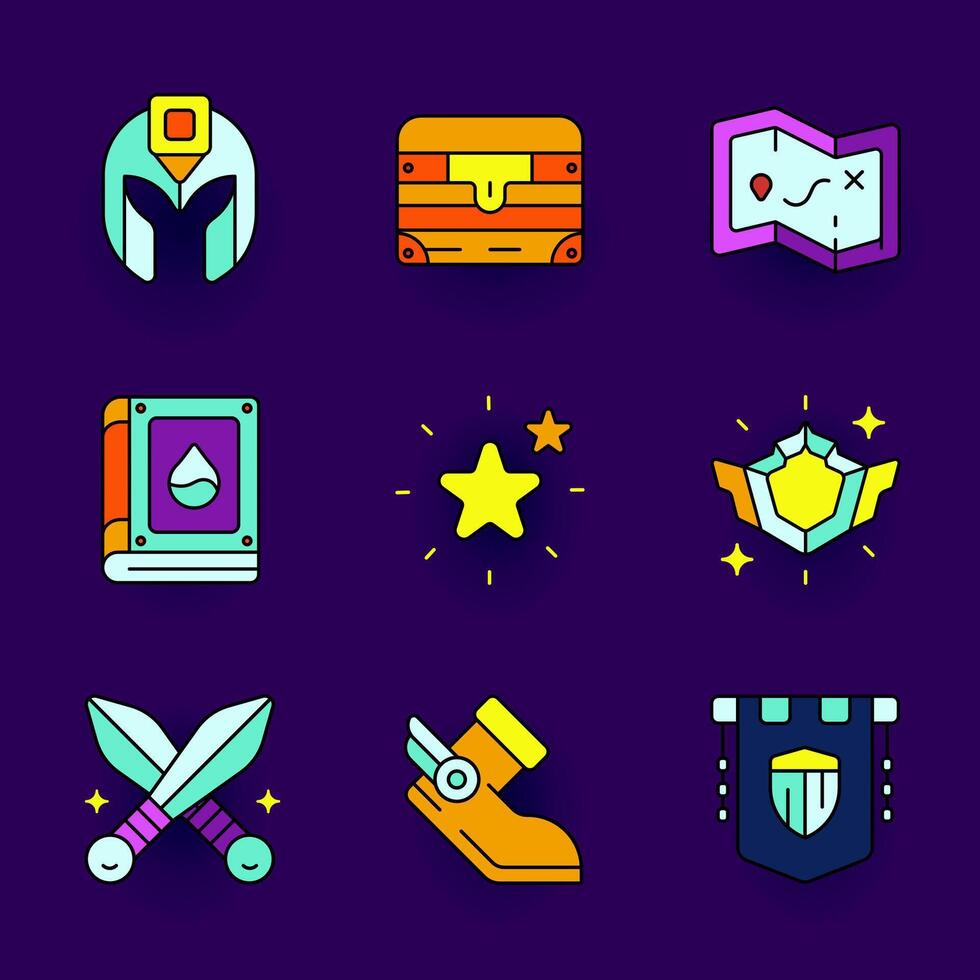 Colorful icons for gaming and RPG vector