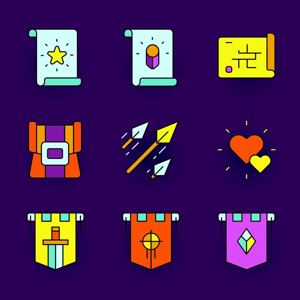 colorful adventure and fantasy icons vector