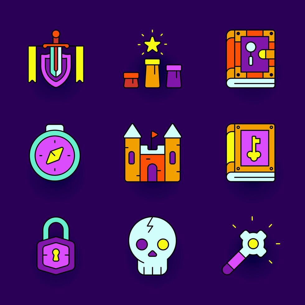 Fantasy icons including sword and skull vector