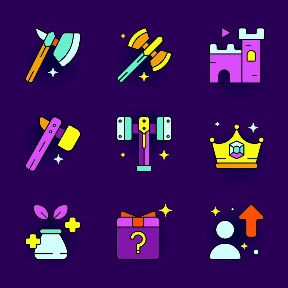 Colorful game icons and symbols vector