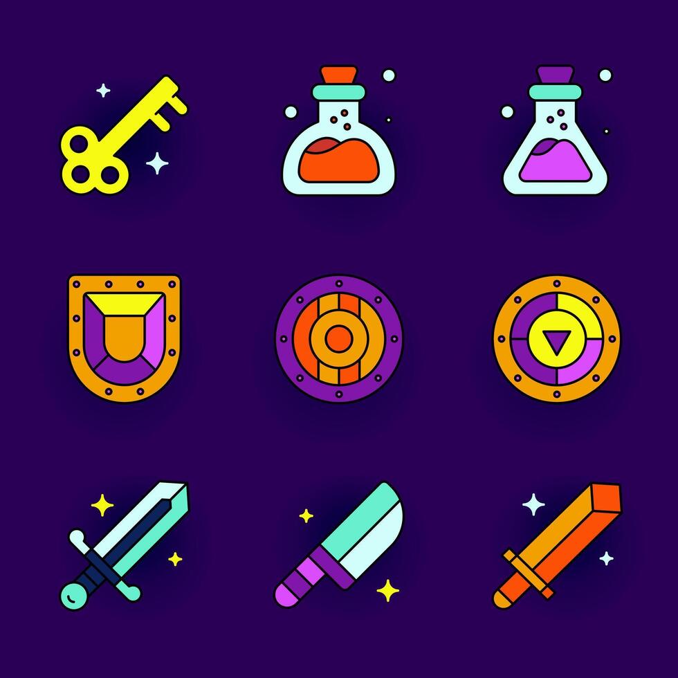 Fantasy icons including key and swords vector