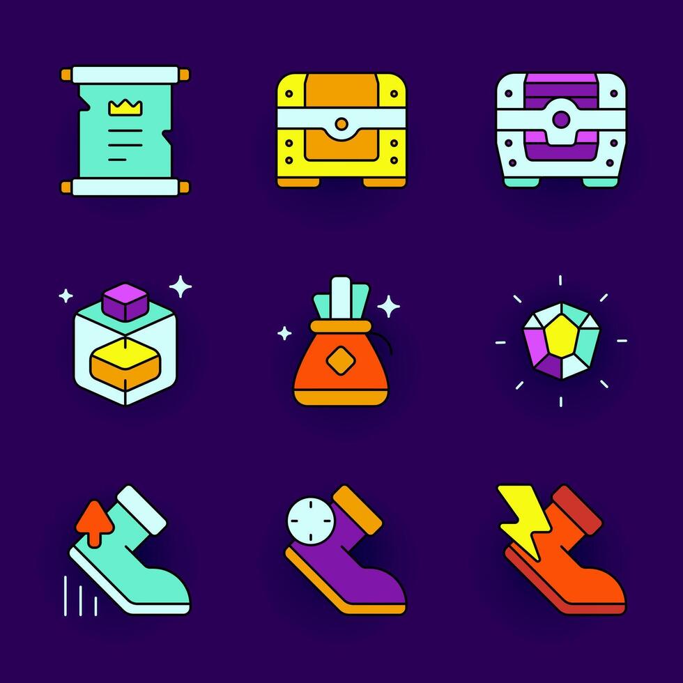Colorful icons for gaming and adventures vector