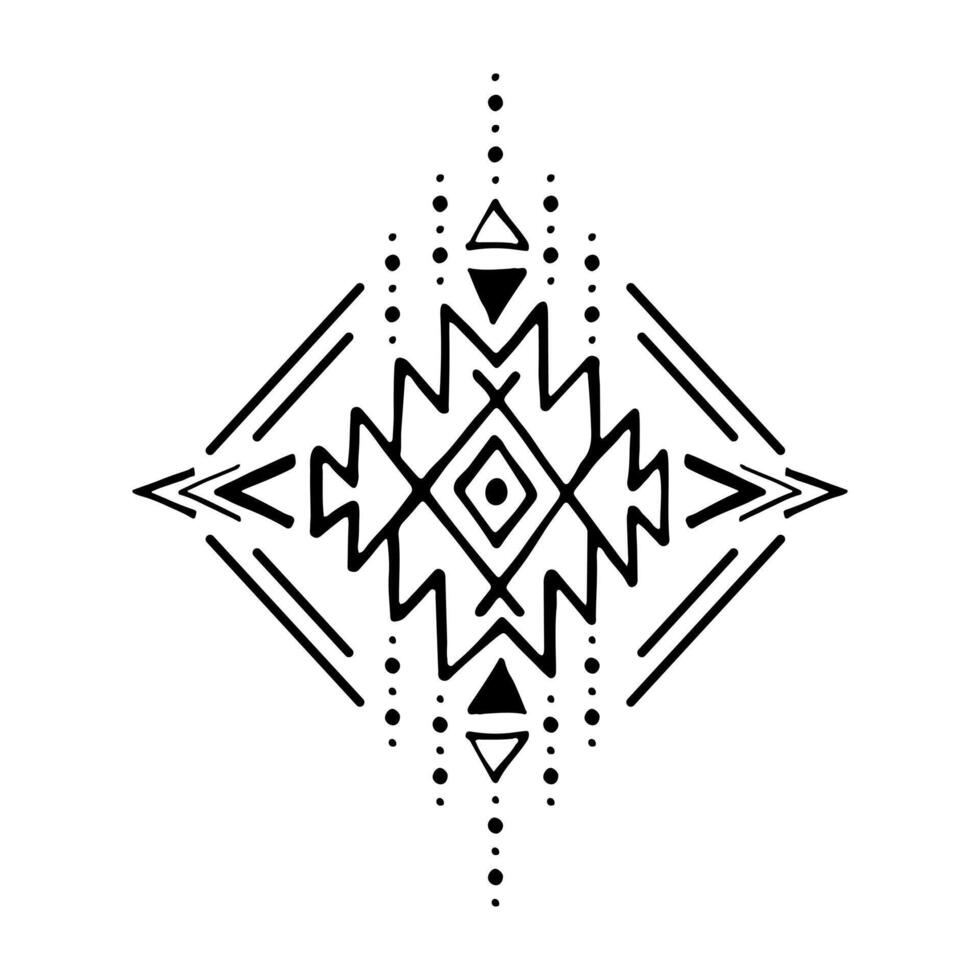 Aztec element, ethnic hand drawn ornament. Tribal design, geometric symbol for frame, tattoo, border, logo, card, decorative paper. Navajo motif, isolated on white background. vector