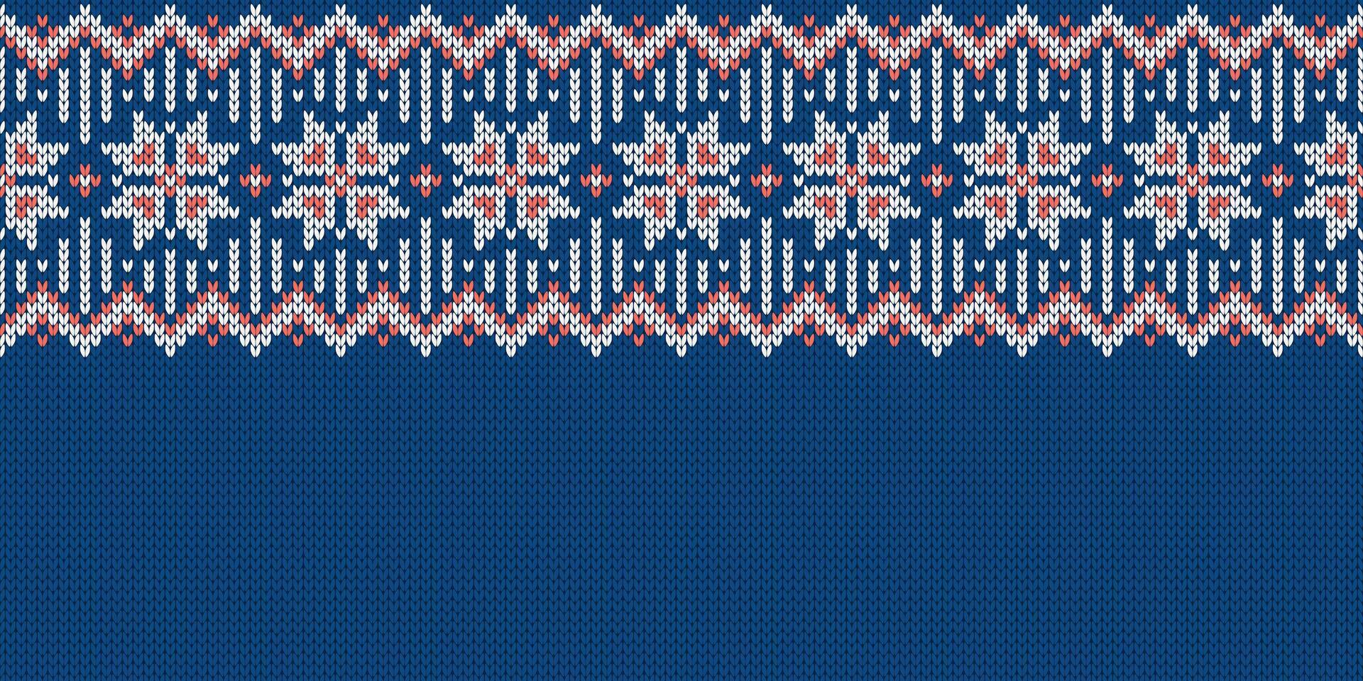 Knitwear texture. Template with empty place for text. Traditional seasonal seamless wide background for holiday design. Winter knitted sweater pattern with snowflakes. Illustration Christmas. vector