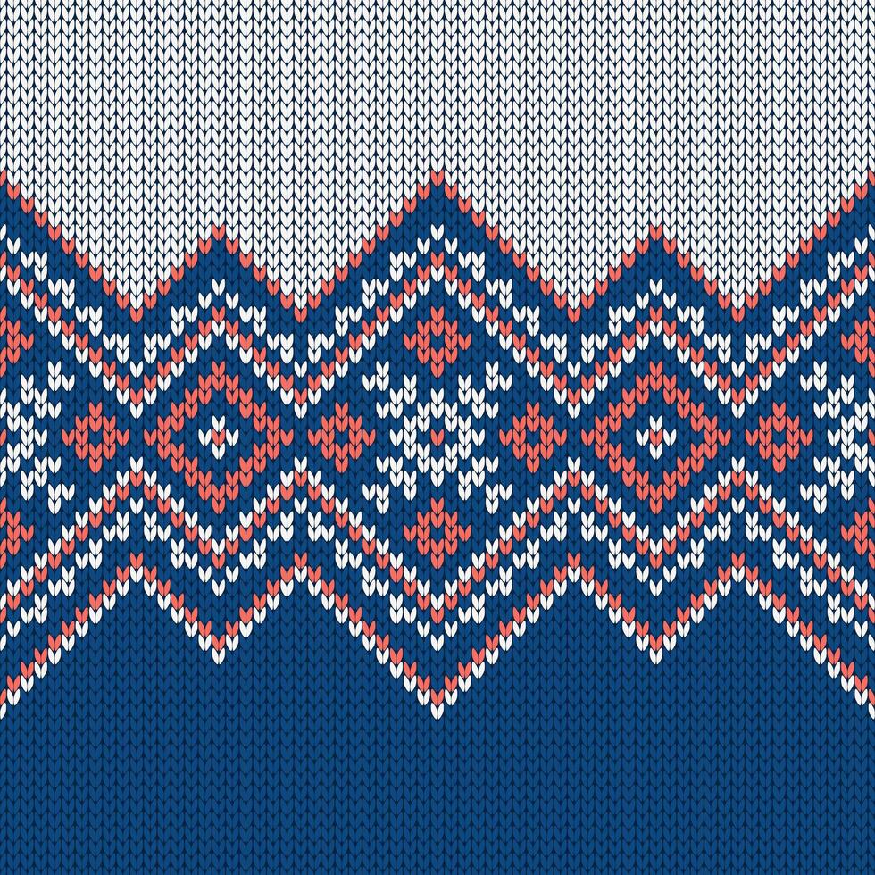 Scandinavian knitted seamless pattern. Norwegian native style sweater, ornament with snowflakes. Design Fair Isle. Wool texture. Winter holiday background illustration. vector
