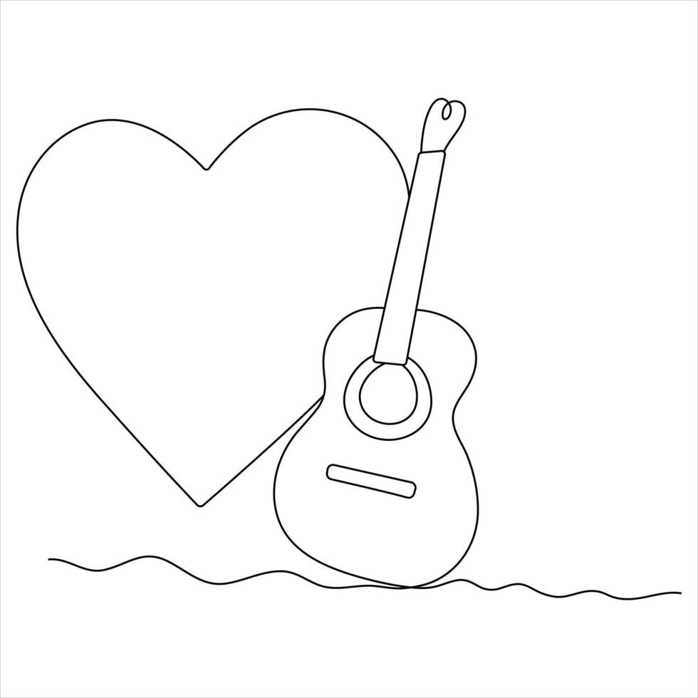 Guitar Heart A Musical Love Story in continuous Line Art vector