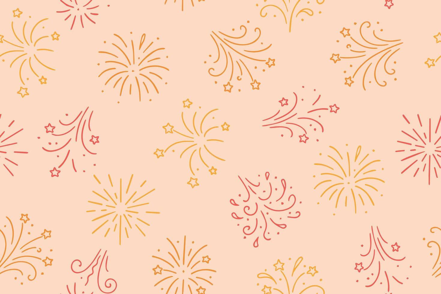 Seamless pattern of colorful bright fireworks in doodle style.Exploding holiday fireworks, for holiday banner, poster, flyer, greeting card.. . vector