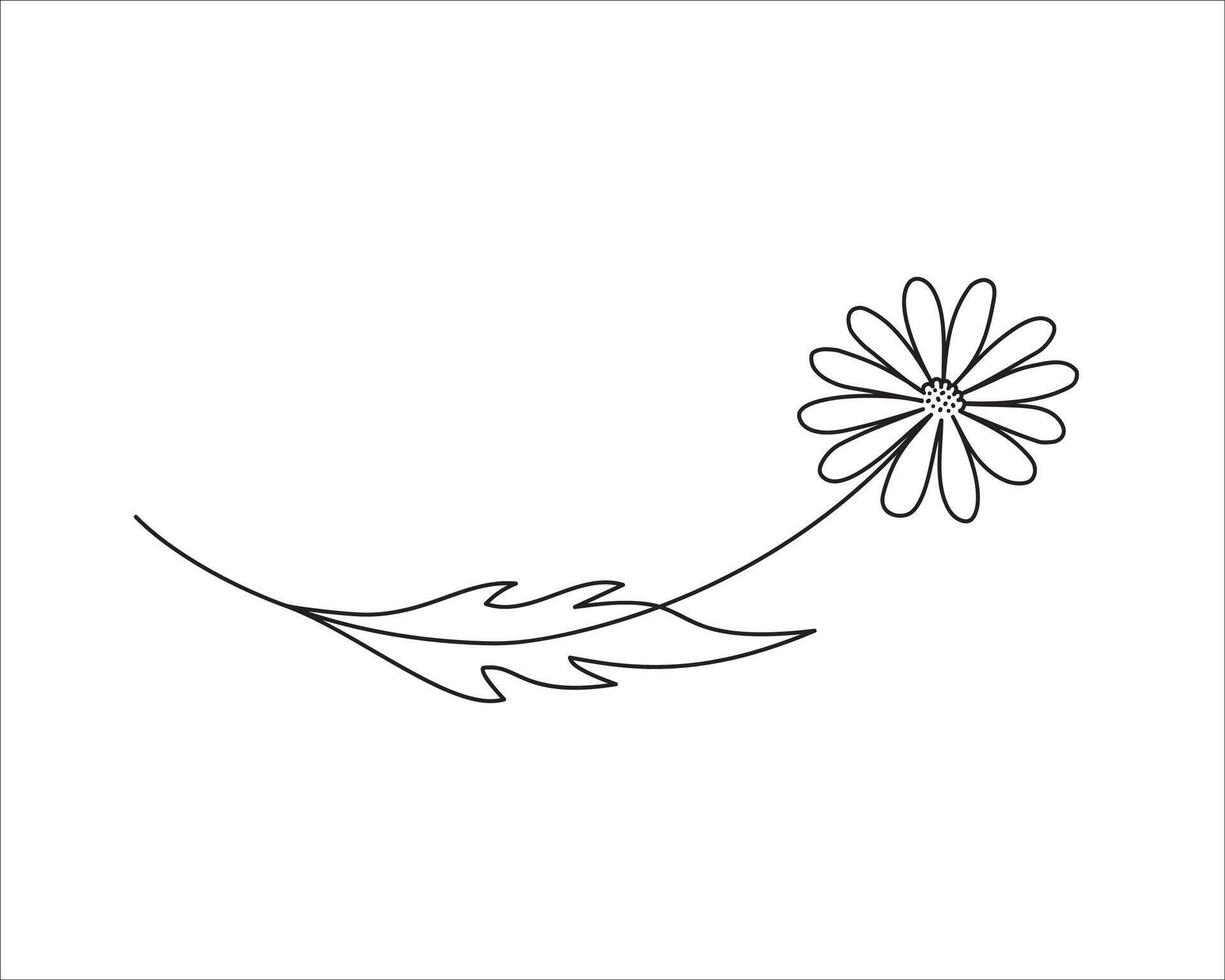 Abstract chamomile line art. One sketch plant. Tattoo element. Outline floral illustration. vector
