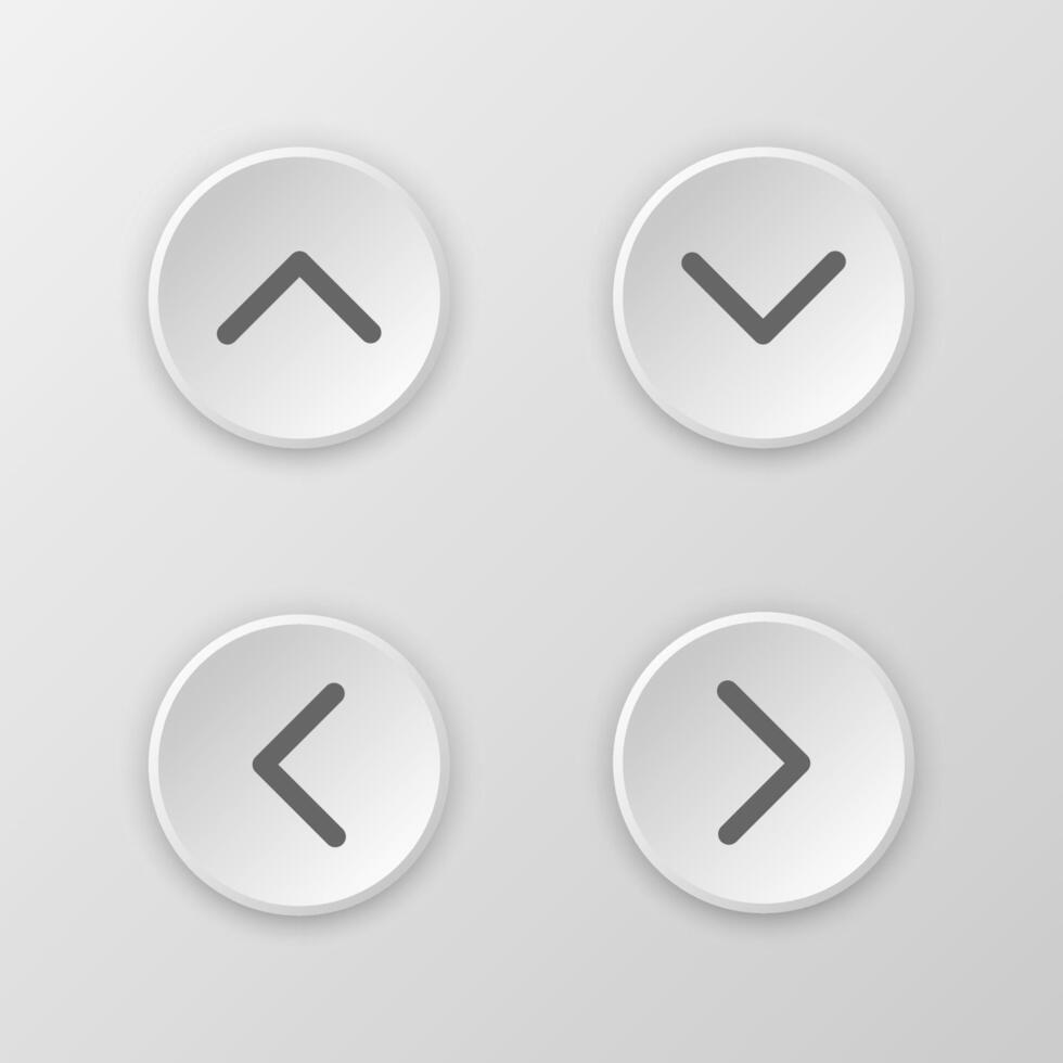 Up Down Left Right button neomorphism style with shadow isolated on gradient background vector