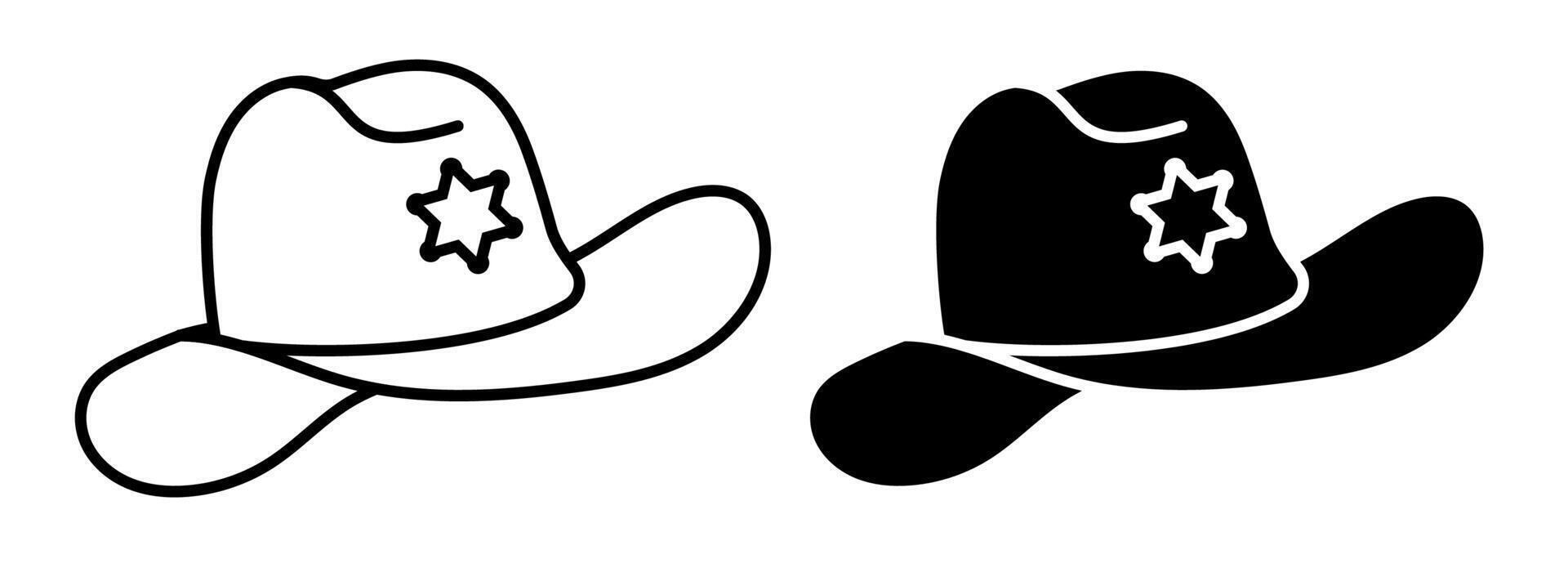 Linear icon, Sheriff, cowboy hat with folded brim icon. American cowboy headdress or wild west shooter. Simple black and white isolated on white background vector