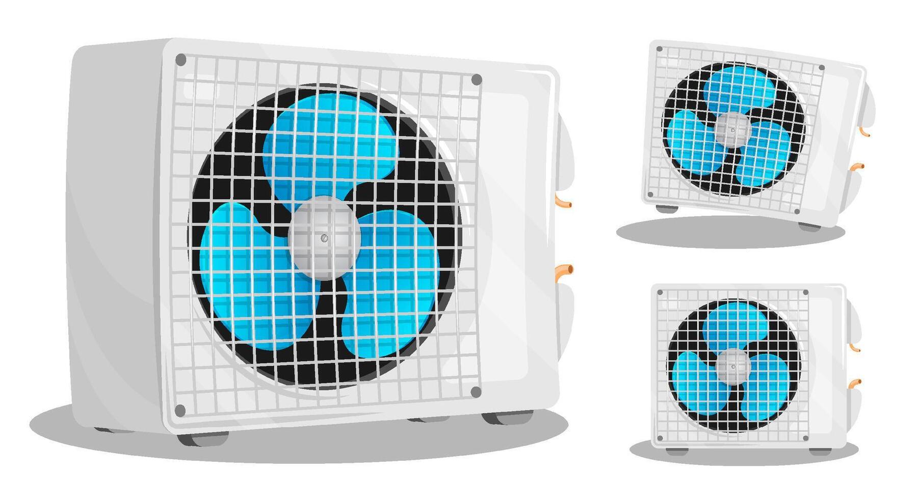 Air conditioner unit with three bladed fan. Room cooling and heating. Maintaining comfortable temperature in office. Cartoon image isolated on white background vector