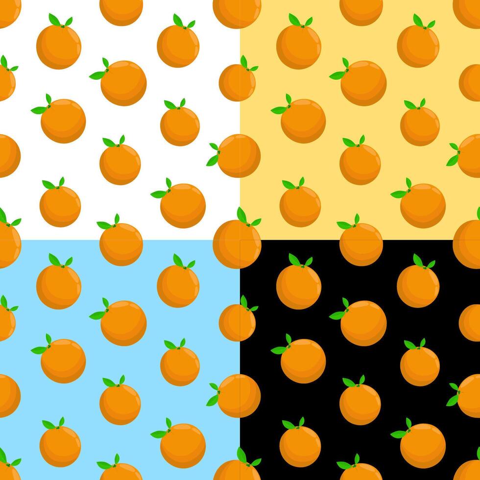 Set of seamless patterns with whole orange and leaves. Ornament for decoration and printing on fabric. Design element. image vector