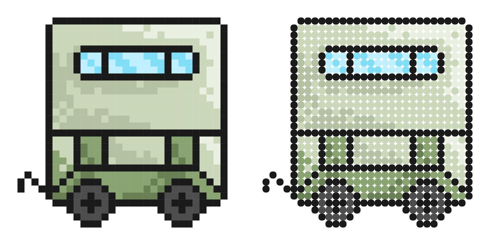 Pixel icon. Trailer for transporting building materials and animals. Working on farm, transporting goods by car. Simple retro game isolated on white background vector