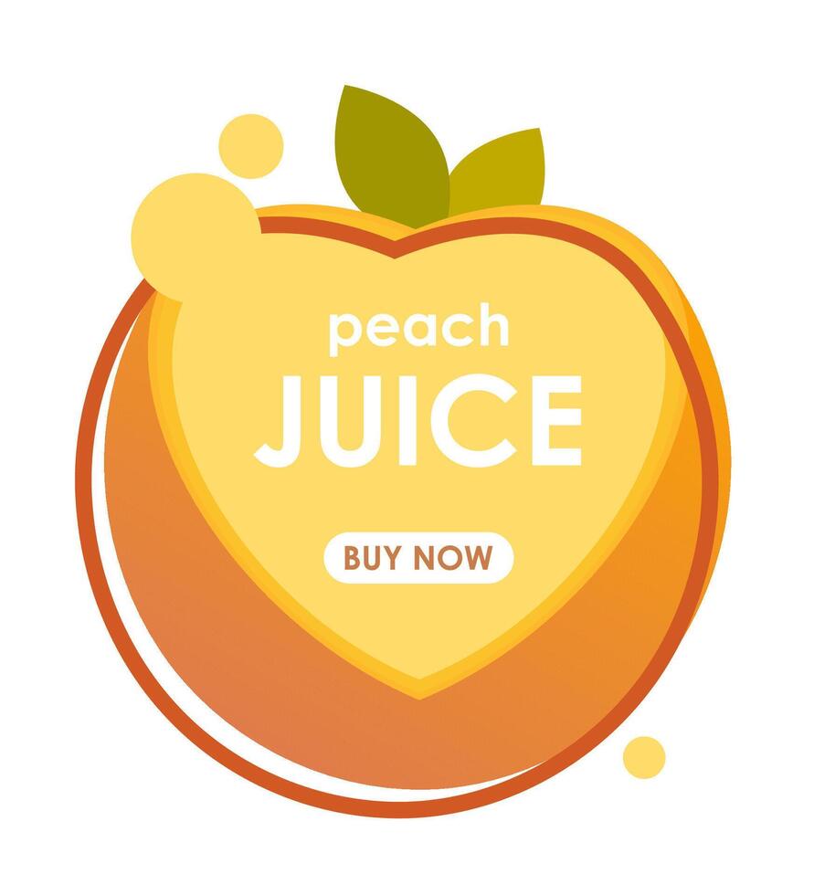 Juice of apricot, peach label in shape of heart. Sale of refreshing fruit drinks in hot summer. Cartoon isolated on white background vector