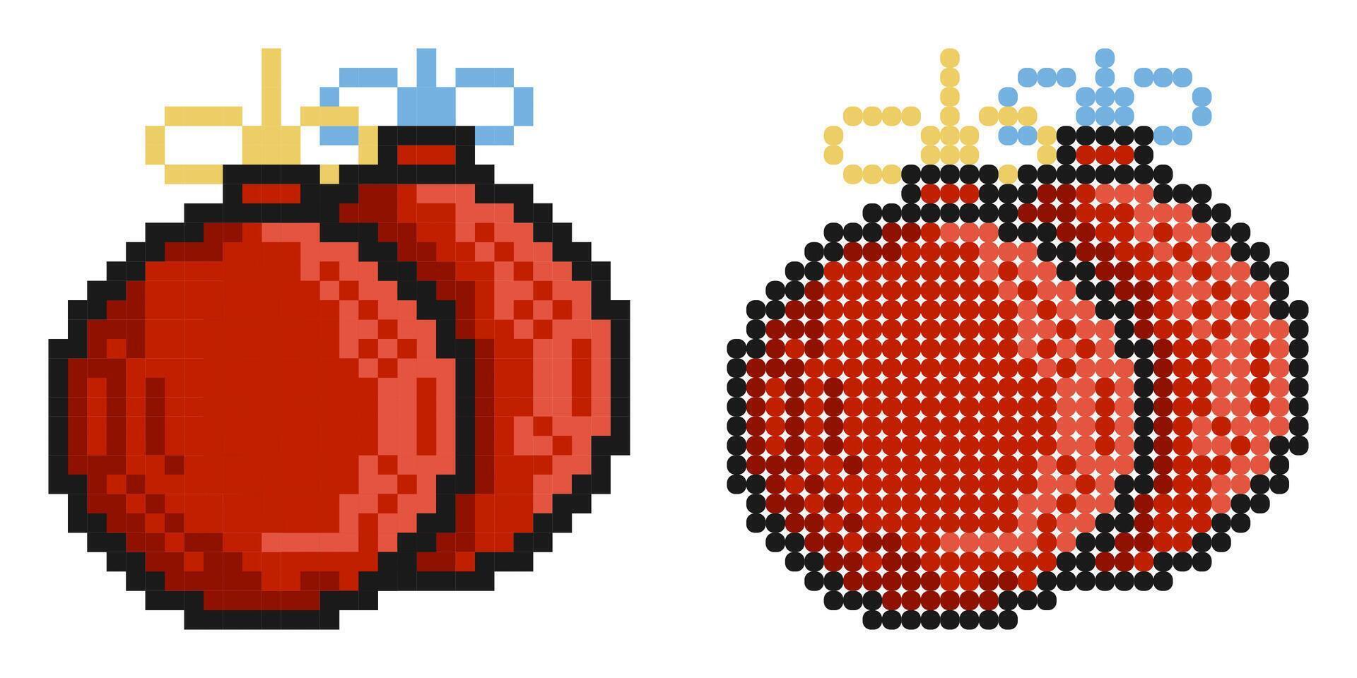 Pixel icon. New Year glass ball, decoration for Christmas tree. Simple retro game isolated on white background vector