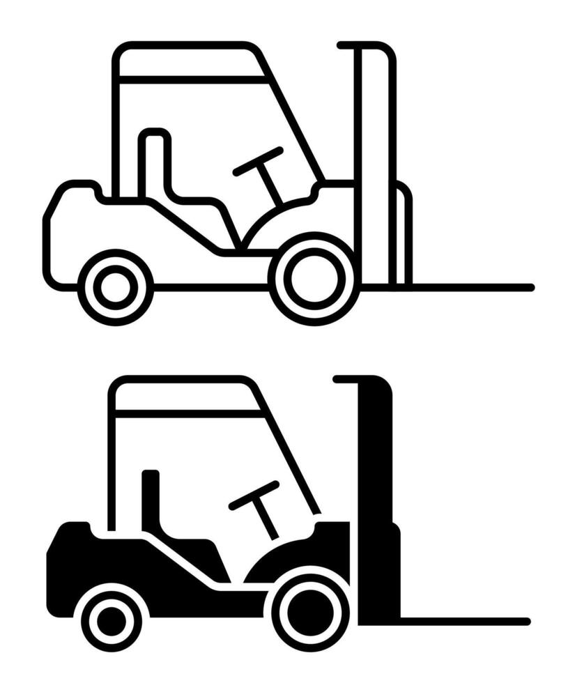 Linear icon. Forklift to move goods around the warehouse. Transport for unloading and transporting heavy boxes. Simple black and white image isolated on white background vector