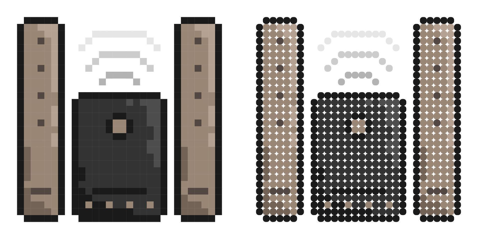 Pixel icon. Home acoustic system with speakers. Premium home cinema equipment. Simple retro game image isolated on white background vector