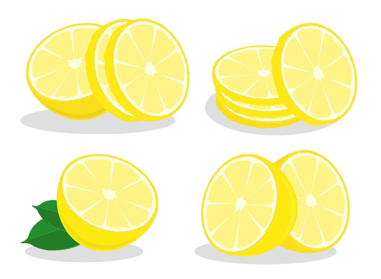 Lemon slices with peel rings. Lemon with chopped zest. Color image in cartoon style isolated on white background vector