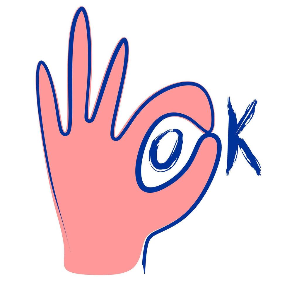 Artistic Handdrawn Okay Gesture Symbol with Brush Stroke Lettering Illustration vector