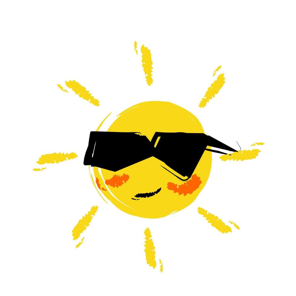 Playful Handdrawn Cool Sun with Sunglasses Character Illustration Icon vector