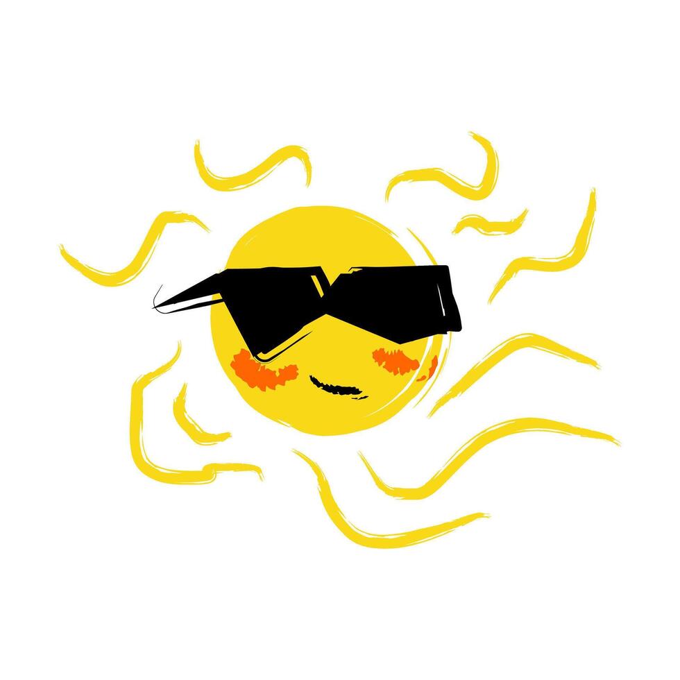 Handdrawn Brush Style Cartoon Cool Sun with Sunglasses Illustration vector