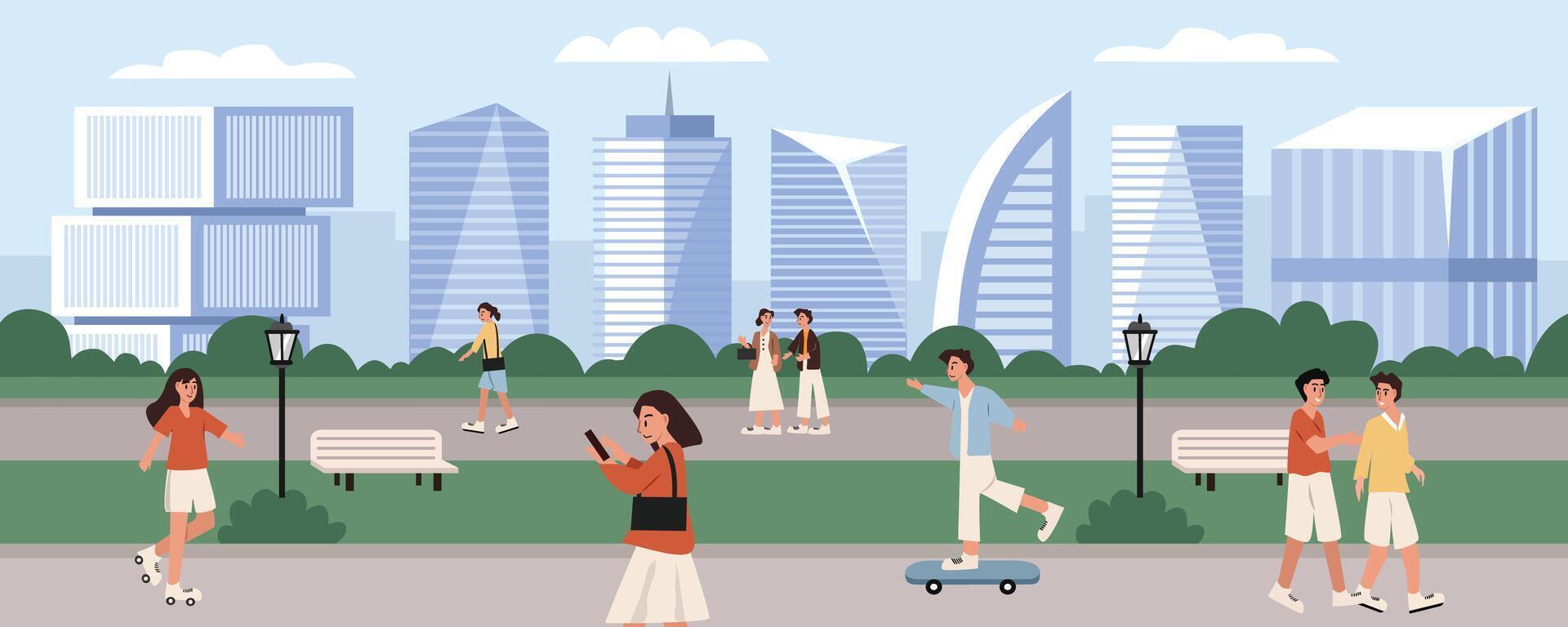 People enjoying a park in the city vector