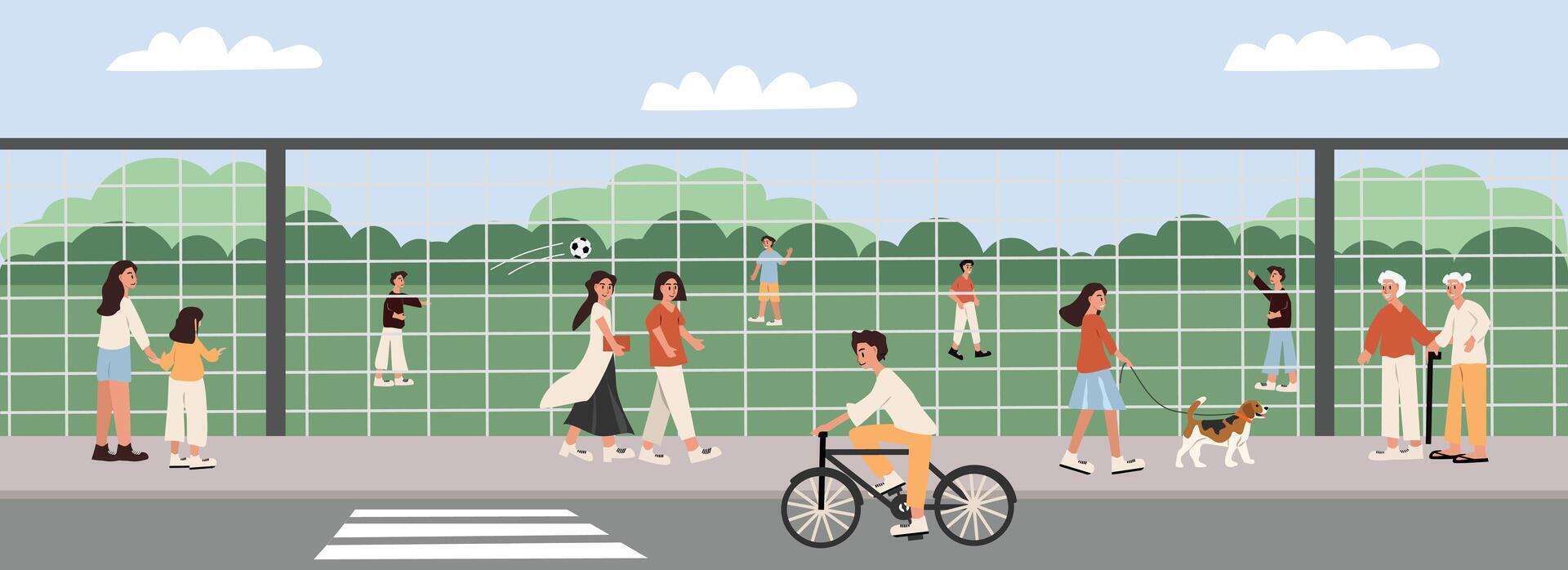 People at a park engaging in activities vector