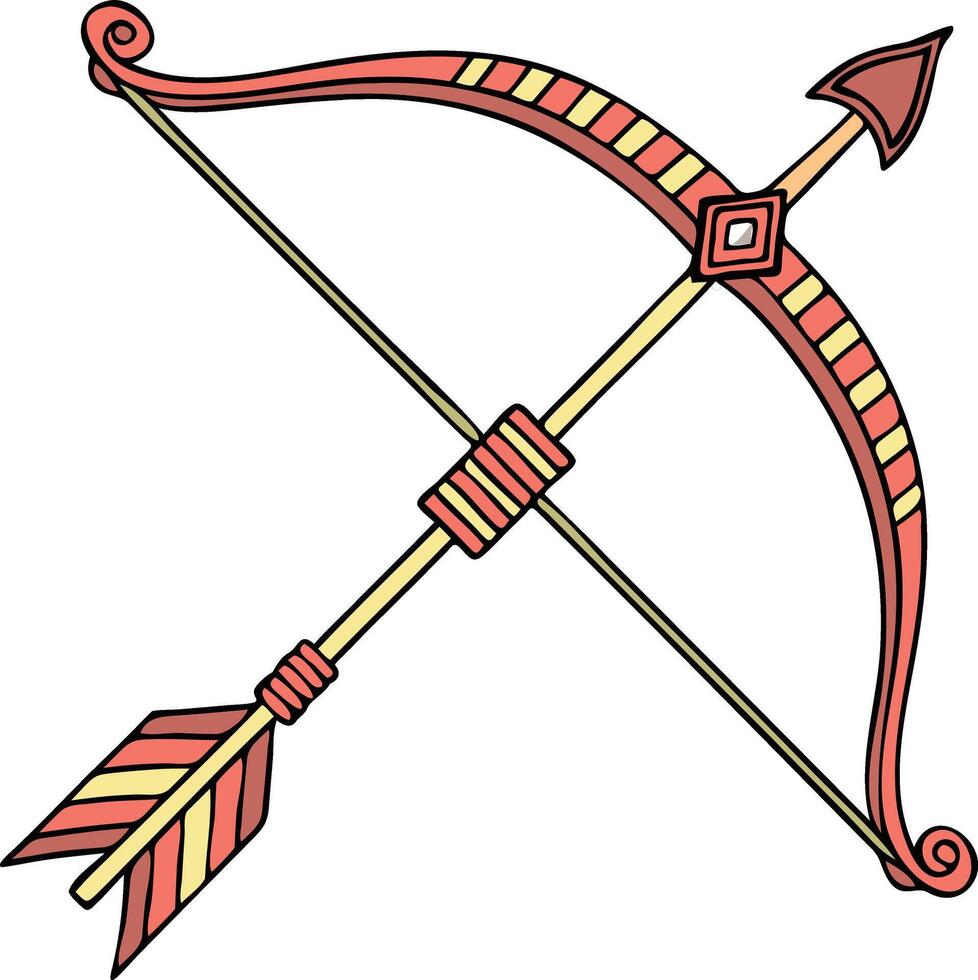 Archery Bow with Drawn String and Arrow Aimed Forward Available on EPS File vector