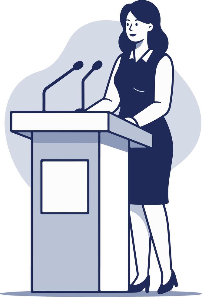A woman is standing at a podium and giving a speech vector