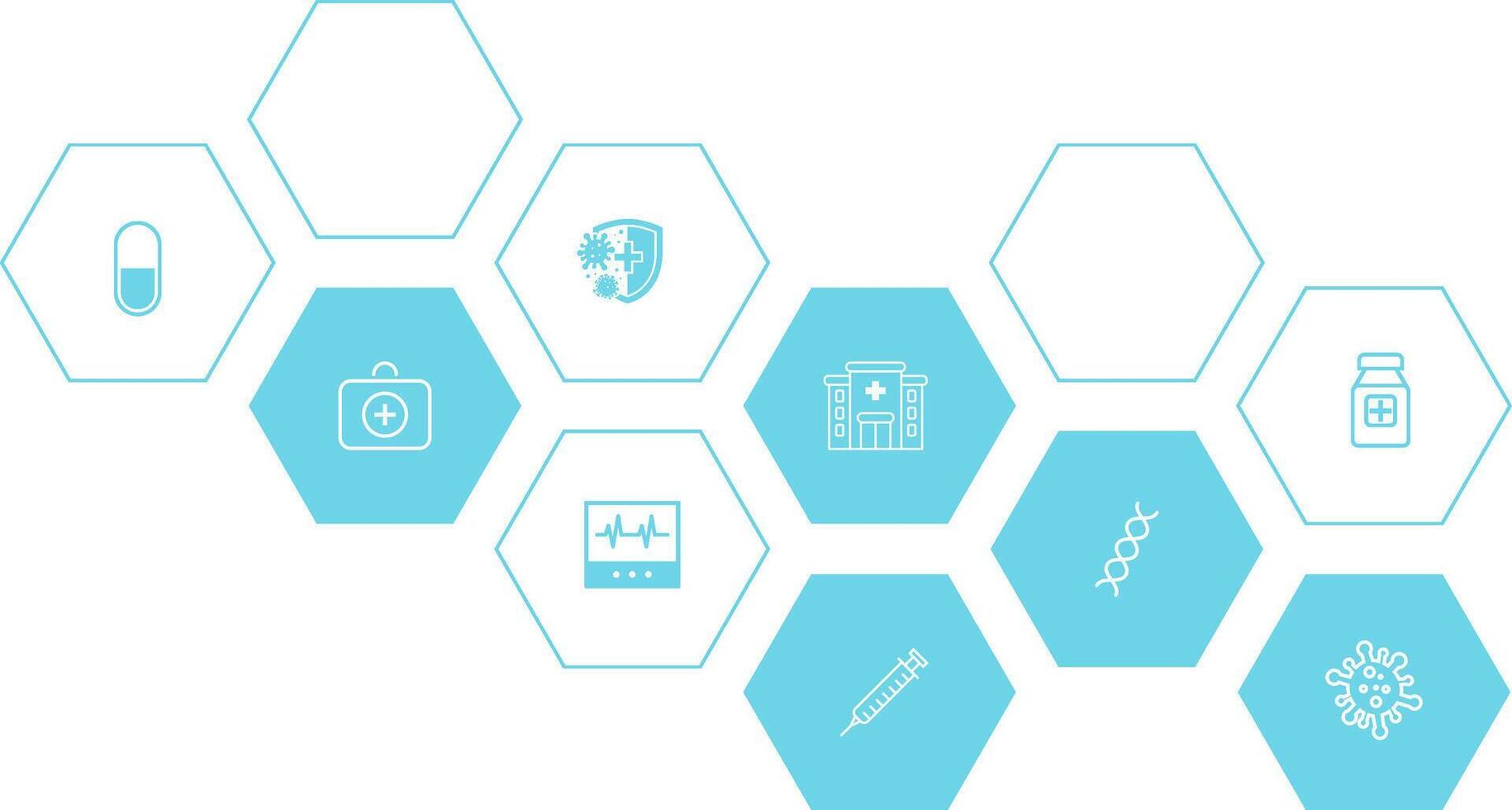 Abstract geometric health care background with hexagon shapes for medicine, science, chemistry. Medical background with flat icons and symbols vector