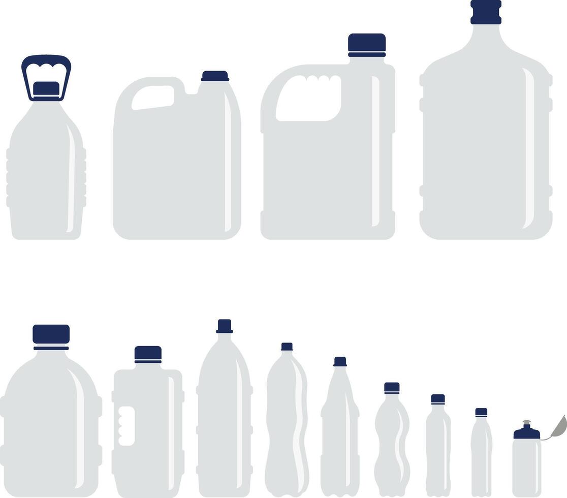 Large and small water bottles. Set of bottles. Water bottles. vector