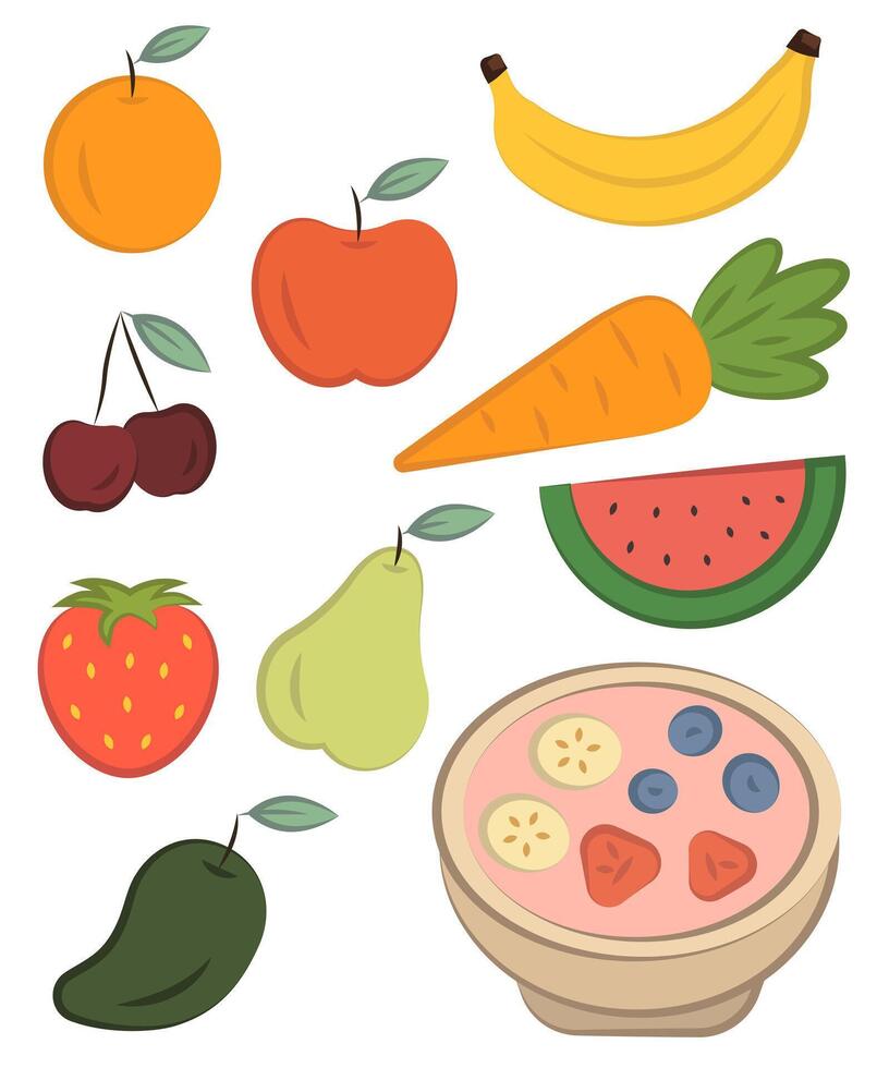 Fruit mix in flat style. Flat cartoon style, isolated image on white background. vector