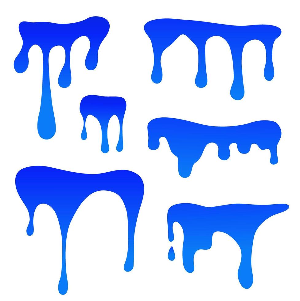 The liquid substance drips and flows. Flowing paint. Set of substance flow. vector