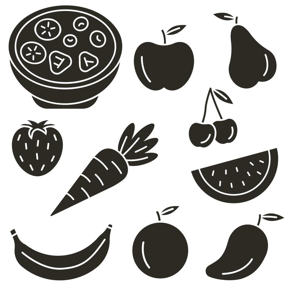 Set of dark Fruit icons. Icons used for healthy eating, dieting, and cooking websites. vector