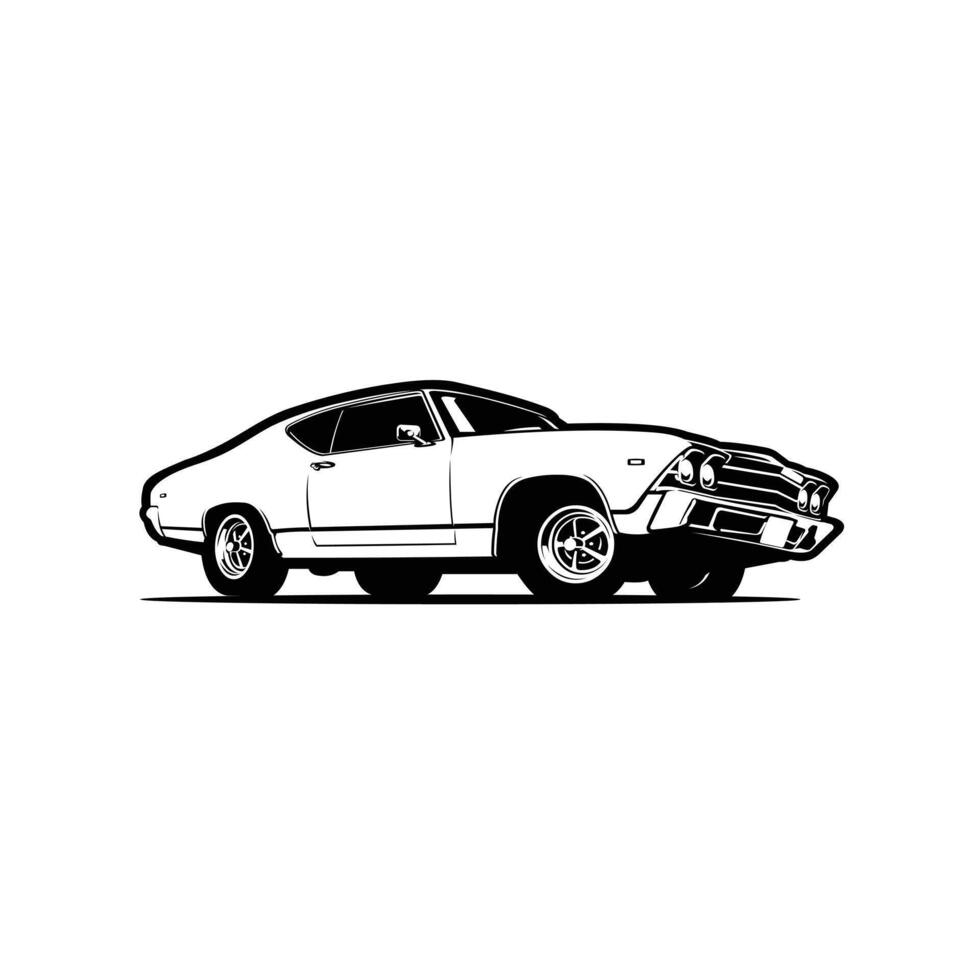 Classic american muscle car monochrome art illustration isolated vector