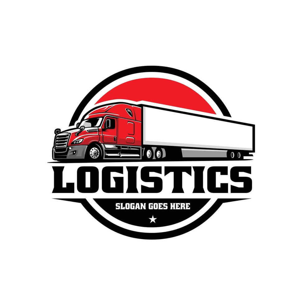 Logistics logo with red truck vector