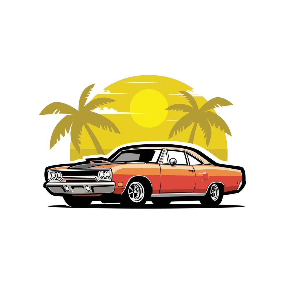 orange car with palm trees vector