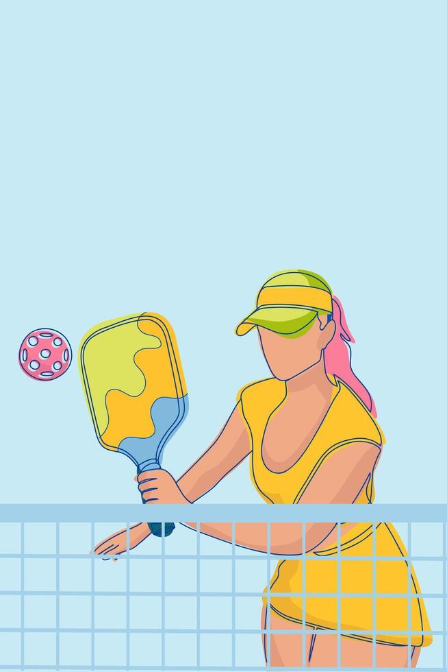 Female pickleball player in action vector