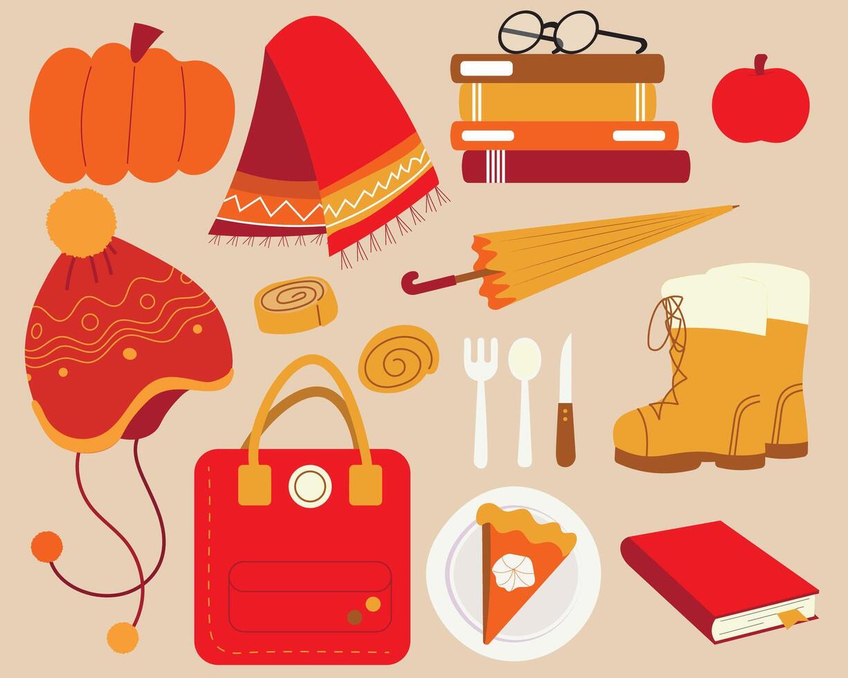 Autumn set of cute and cozy design elements vector