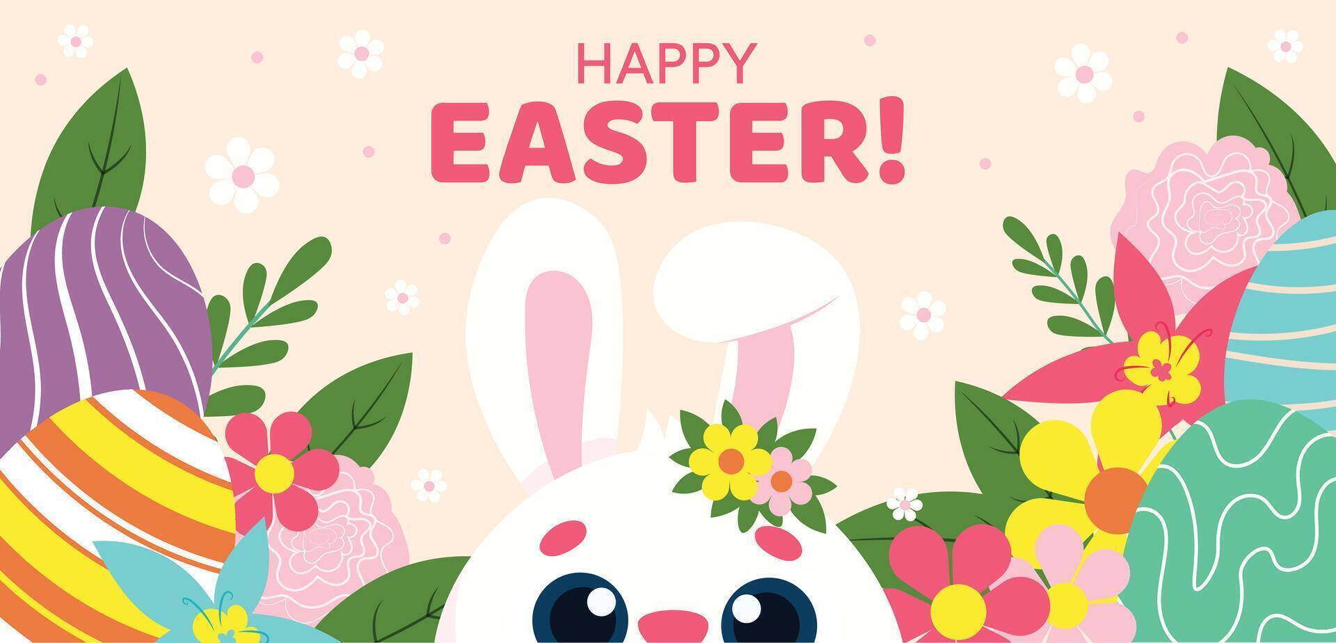 Easter bunny with colorful eggs vector