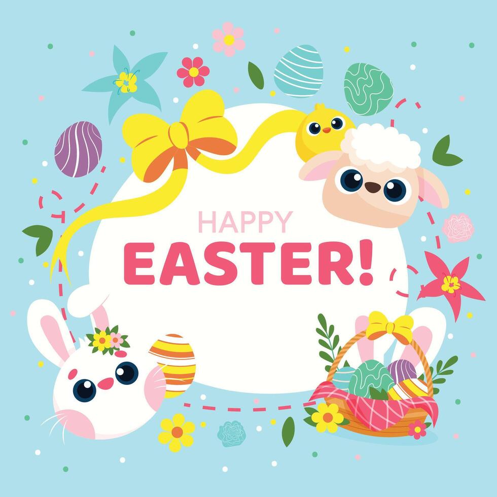 Cute Easter cartoon characters and decorations vector