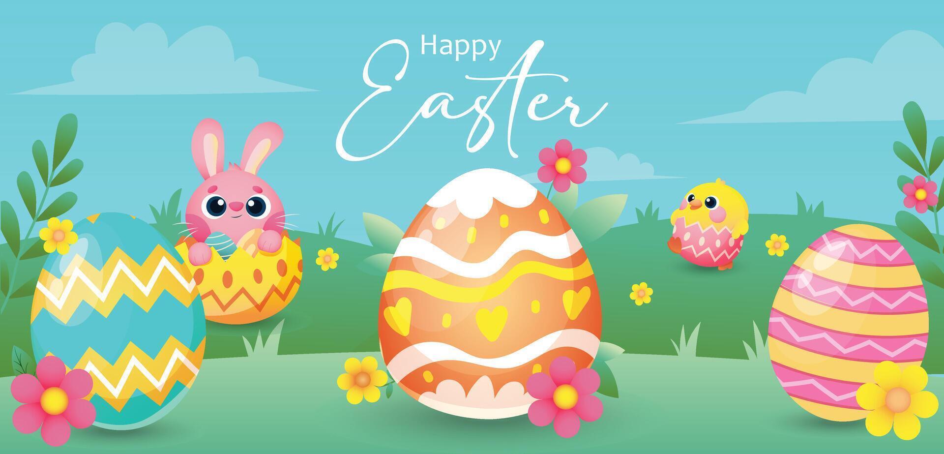 Colorful Easter eggs and cute bunny vector