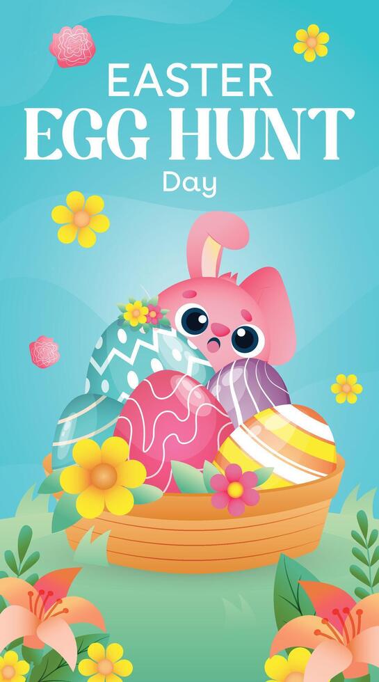 Cute bunny with colorful Easter eggs vector