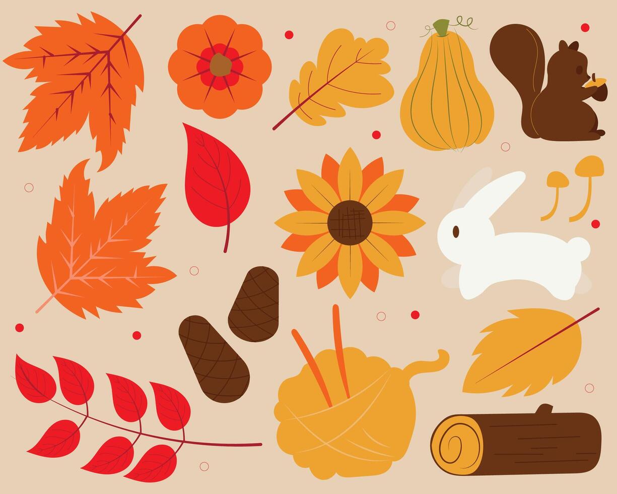 Fall in Bloom Seasonal Leaf and Floral Set vector