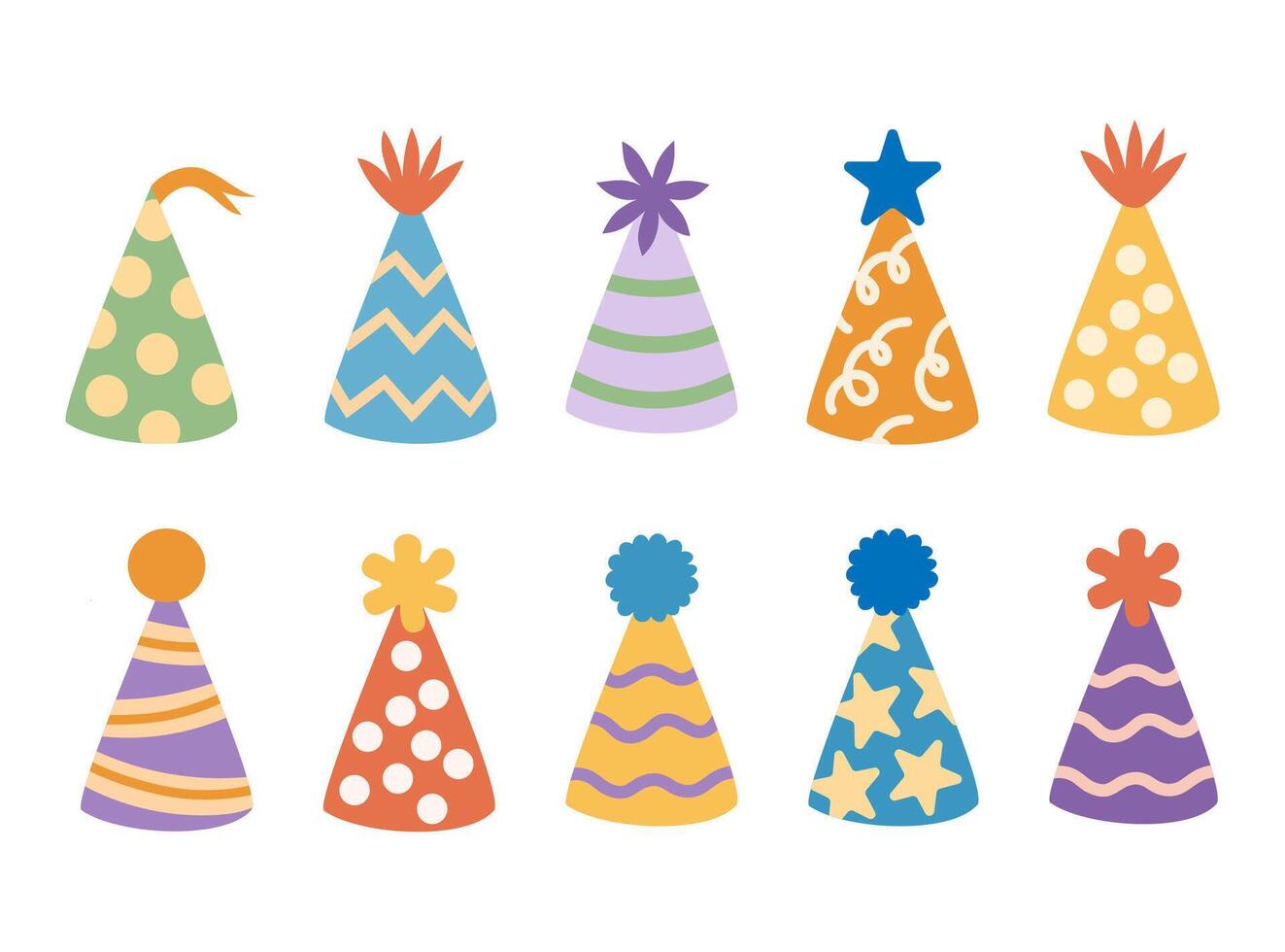Cute colorful happy birthday hats set. vector
