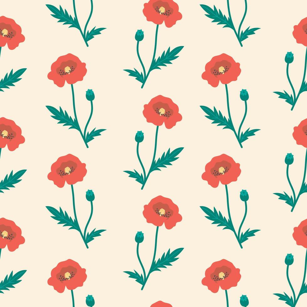 Botanical colorful poppy flower pattern. vector