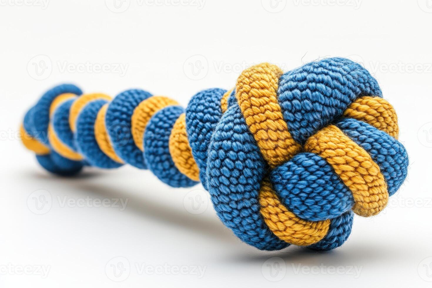 A blue and yellow rope with a knot photo