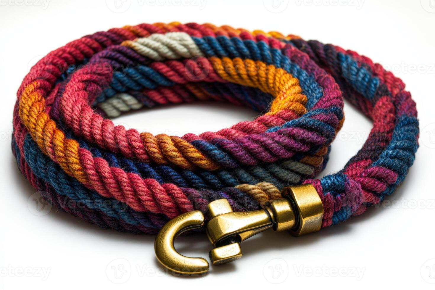 A colorful rope with a brass golden hook on it photo